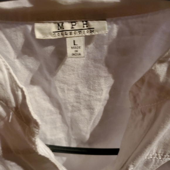 MPH Collection White 3/4 Sleeve Belted Buttoned Sz.‎ L Dress w Pockets - Picture 4 of 9